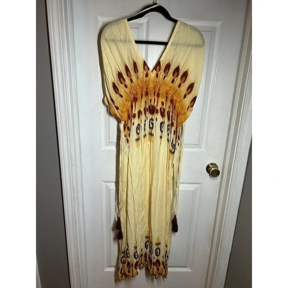 NWT Agua Bendita Lyra leva ivory one size dress rayon cream orange - Picture 5 of 13